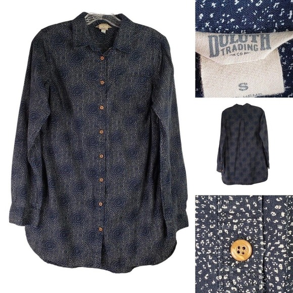 Duluth Trading Co Small Blue Dotted Hemp Blend Long Sleeve Button Up Shirt - Picture 1 of 10